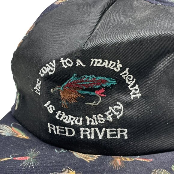 Vintage Fishing Hat Adjustable Strap Back “Through His Fly” Tackle Hat Red River - Picture 2 of 8